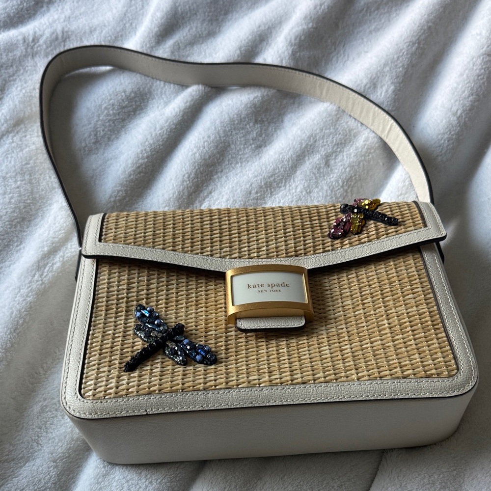 Kate Spade Tan and White Woven Shoulder Bag